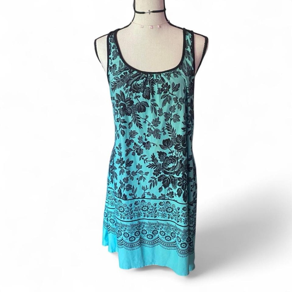 Apt. 9 teal floral summer dress with pretty black detailing